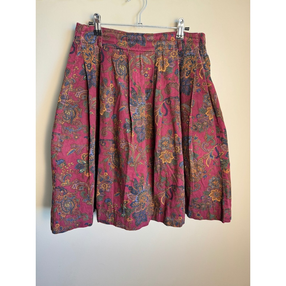 Bushwacker USA Womens Burgundy Paisley Pleated Midi Skirt 14 Vintage Boho Fall